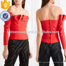 Nuevo diseño Off-The-Shoulder manga larga plisada rojo verano Top fabricación al por mayor moda mujer ropa (TA0033T)